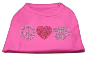 Peace Love And Paw Rhinestone Shirt Bright Pink Xxl