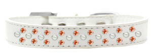 Sprinkles Dog Collar Pearl And Orange Crystals Size 14 White