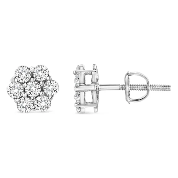 14K White Gold 1/2 cttw Round-Cut Diamond Floral Stud Earrings (I-J Color, SI2-I1 Clarity) - Image 3