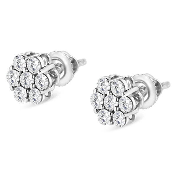 14K White Gold 1/2 cttw Round-Cut Diamond Floral Stud Earrings (I-J Color, SI2-I1 Clarity) - Image 4