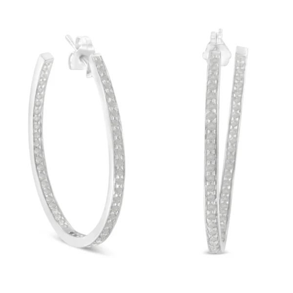 10k White Gold 1 cttw Diamond Inside-Out Hoop Earrings (I-J Clarity, I2-I3 Color) - Image 2