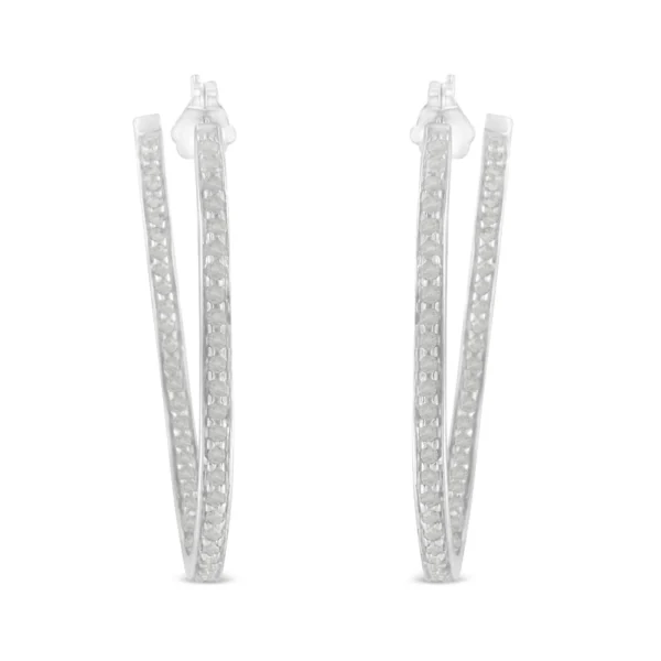 10k White Gold 1 cttw Diamond Inside-Out Hoop Earrings (I-J Clarity, I2-I3 Color) - Image 3