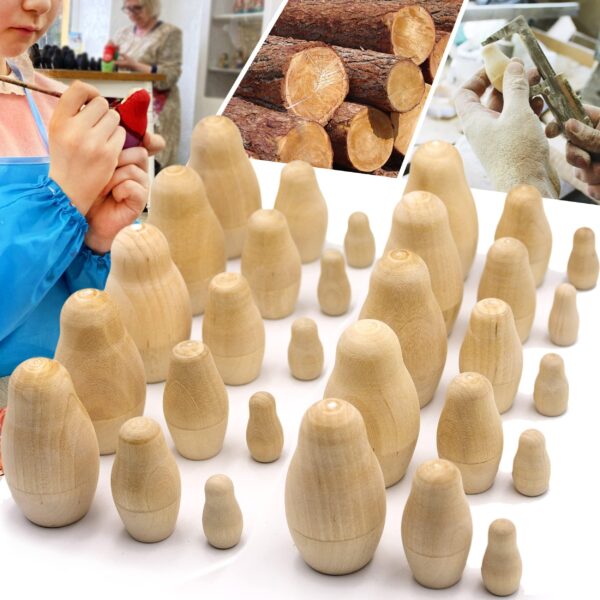 AEVVV Lot of Blank Nesting Dolls of 10 Sets by 3 pcs   Blank Russian Nesting Dolls   Nesting Dolls Unpainted   Wooden Dolls Unfinished
