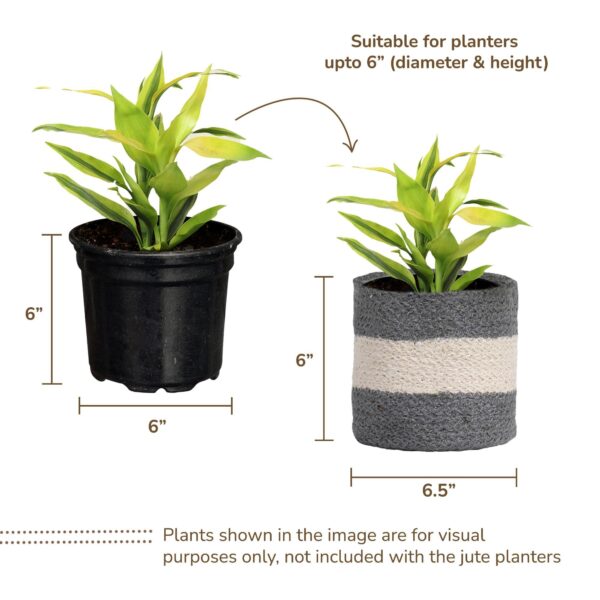 Jute Planter Basket Woven Jute Rope Covers for Decorating Indoor Outdoor Succulents Small Plant Pots Set of 2 Multi Purpose Storage Bins 6.5 Inches   Modern Style Décor   Gray & White - Image 3