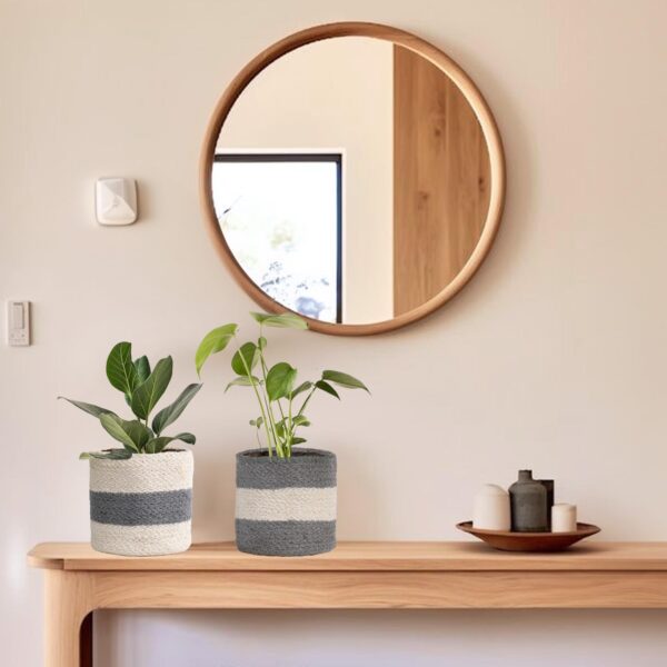 Jute Planter Basket Woven Jute Rope Covers for Decorating Indoor Outdoor Succulents Small Plant Pots Set of 2 Multi Purpose Storage Bins 6.5 Inches   Modern Style Décor   Gray & White - Image 4