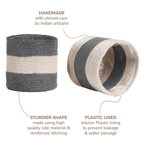Jute Planter Basket Woven Jute Rope Covers for Decorating Indoor Outdoor Succulents Small Plant Pots Set of 2 Multi Purpose Storage Bins 6.5 Inches   Modern Style Décor   Gray & White - Image 5