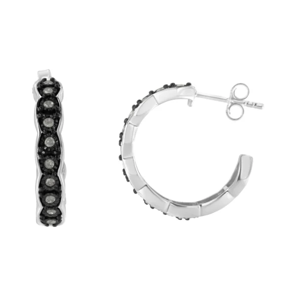 Black Rhodium and .925 Sterling Silver 1/4 cttw Miracle Plate Set Diamond "C" Shape Hoop Earring(I-J Color, I3 Clarity) - Image 2