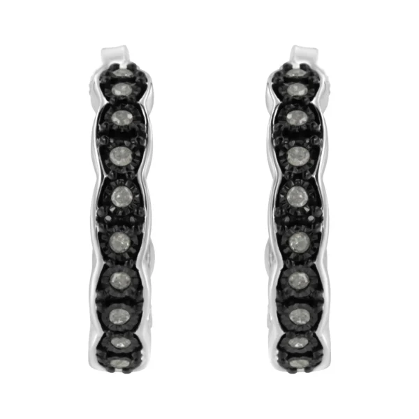 Black Rhodium and .925 Sterling Silver 1/4 cttw Miracle Plate Set Diamond "C" Shape Hoop Earring(I-J Color, I3 Clarity) - Image 3