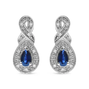 .925 Sterling Silver 4.5 x 3mm Pear Sapphire Gemstone and Diamond Accent Infinity Drop Stud Earrings (H-I Color, SI1-SI2 Clarity)