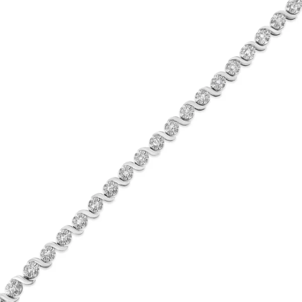 .925 Sterling Silver 1.0 Cttw Diamond Spiral Wave Curved-Link 7" Tennis Bracelet (I-J Color, I3 Clarity) - Image 4