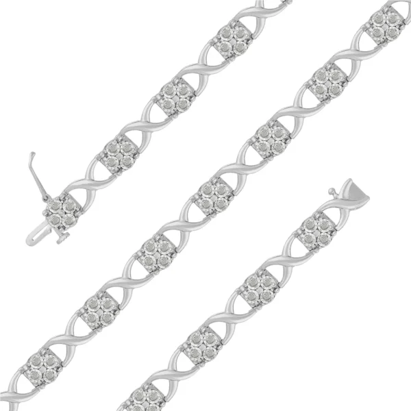 Sterling Silver Rose-Cut Diamond Love Locks Link Bracelet (1.00cttw,I-J color,I3-Promo clarity) - Image 2