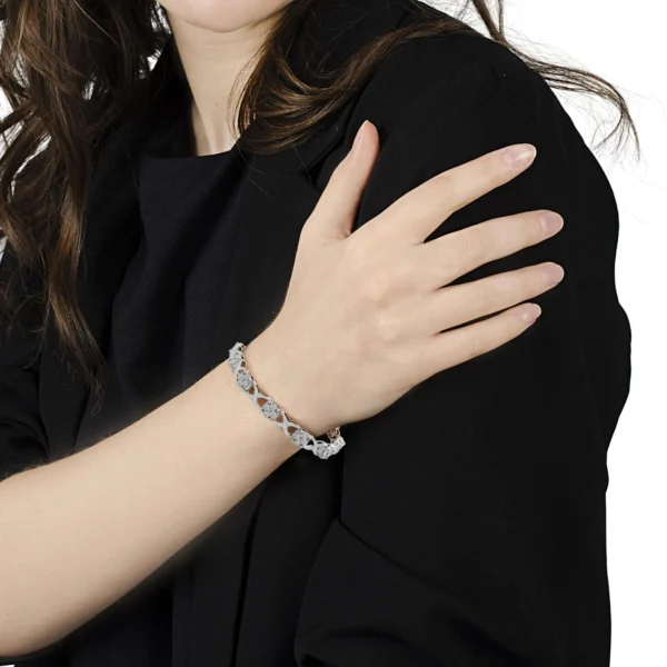Sterling Silver Rose-Cut Diamond Love Locks Link Bracelet (1.00cttw,I-J color,I3-Promo clarity) - Image 4