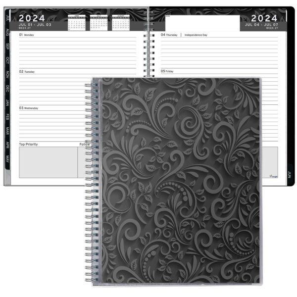 Aesthetic Planner Academic Year July 2024   June 2025 8.5 x11 with Weekly and Monthly Calendar pages   Daily Planner for Office Teacher Student Work (Black)