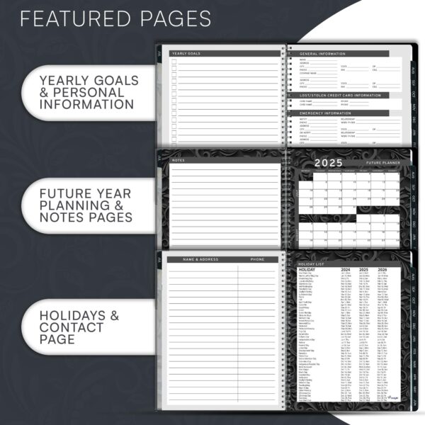 Aesthetic Planner Academic Year July 2024   June 2025 8.5 x11 with Weekly and Monthly Calendar pages   Daily Planner for Office Teacher Student Work (Black) - Image 6