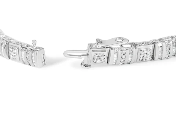 10K White Gold Round and Baguette Cut Diamond Bracelet (2.00 cttw, H-I Color, I2-I3 Clarity) - Image 2