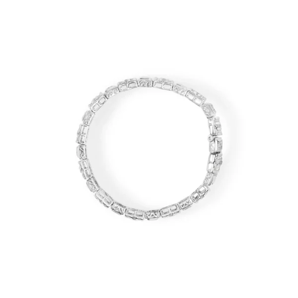 10K White Gold Round and Baguette Cut Diamond Bracelet (2.00 cttw, H-I Color, I2-I3 Clarity) - Image 3