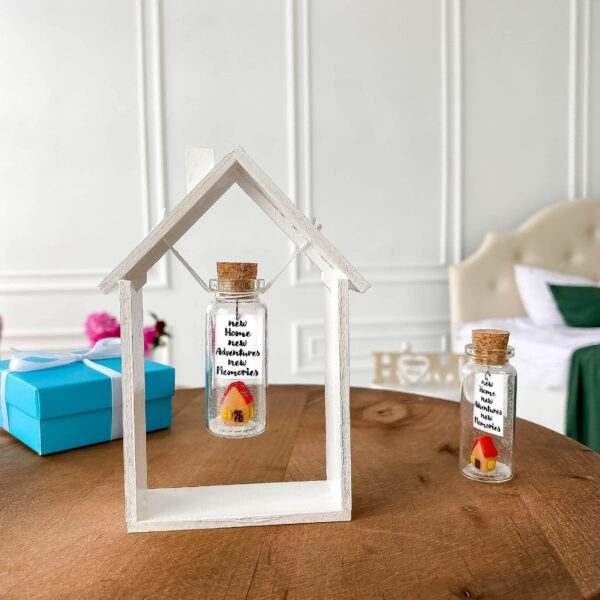 Tiny Magical Message in a Bottle Gift Idea   Classy Inspirational Gifts for Him and Her   Unique Presents for Women and Men (Colorful House   New Home New Adventures New Memories in Wooden Frame) - Image 2