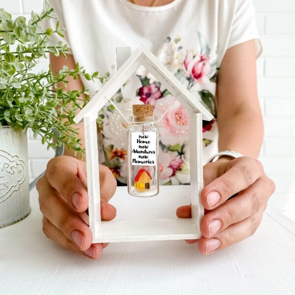 Tiny Magical Message in a Bottle Gift Idea   Classy Inspirational Gifts for Him and Her   Unique Presents for Women and Men (Colorful House   New Home New Adventures New Memories in Wooden Frame) - Image 3