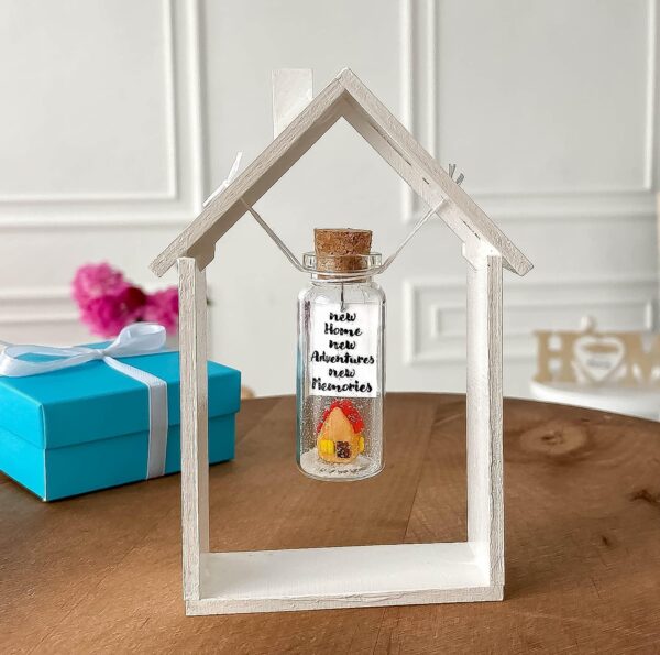 Tiny Magical Message in a Bottle Gift Idea   Classy Inspirational Gifts for Him and Her   Unique Presents for Women and Men (Colorful House   New Home New Adventures New Memories in Wooden Frame) - Image 4