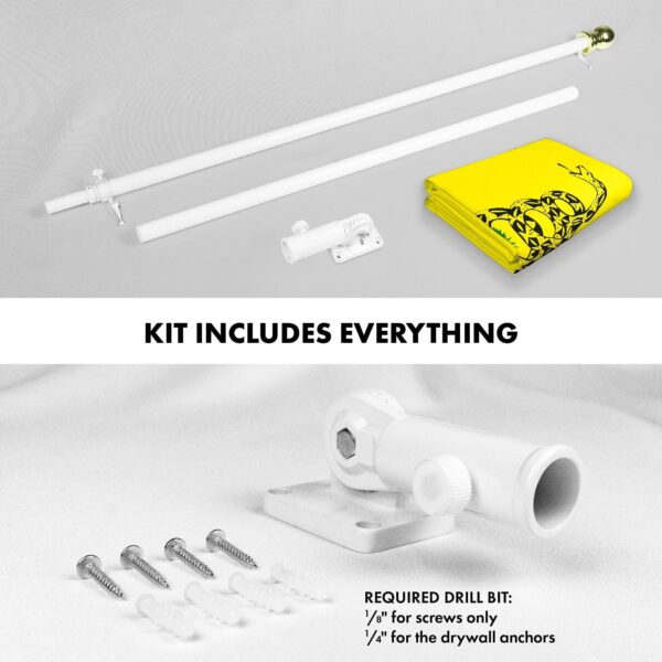 G128 Combo Pack: 6 Ft Tangle Free Aluminum Spinning Flagpole (White) & Gadsden Don't Tread On Me Flag 3x5 Ft, LiteWeave Pro Printed 150D Polyester, 4 Corner Brass Grommets | Pole with Flag Included - Image 2