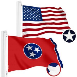 G128 Combo Pack: American USA Flag 3x5 Ft & Tennessee Flag 3x5 Ft, Both Embroidered SPUN Polyester, Indoor/Outdoor, Brass Grommets