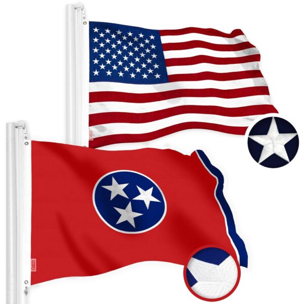 G128 Combo Pack: American USA Flag 3x5 Ft & Tennessee Flag 3x5 Ft, Both Embroidered SPUN Polyester, Indoor/Outdoor, Brass Grommets