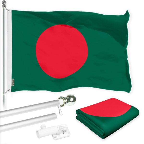 G128 Combo Pack: 6 Ft Tangle Free Spinning Flagpole (Silver) & Bangladesh Flag 3x5 Ft Printed 150D Polyester, Brass Grommets (Flag Included) Aluminum Flag Pole