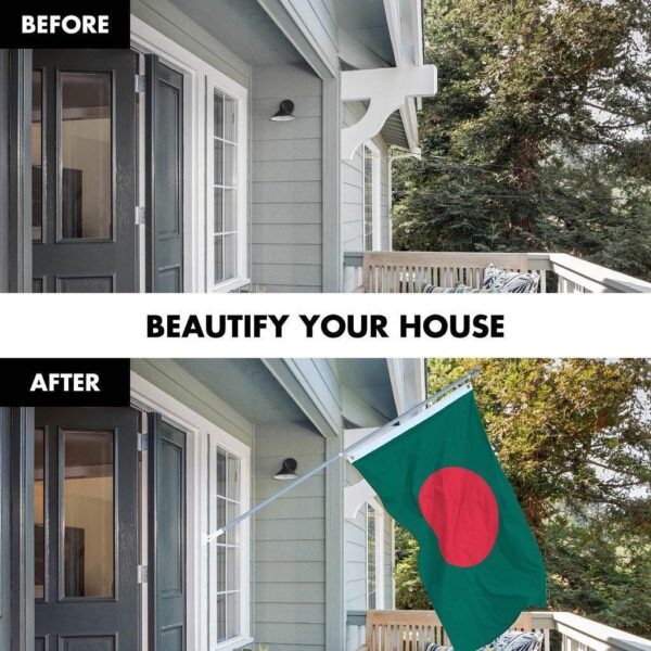 G128 Combo Pack: 6 Ft Tangle Free Spinning Flagpole (Silver) & Bangladesh Flag 3x5 Ft Printed 150D Polyester, Brass Grommets (Flag Included) Aluminum Flag Pole - Image 3
