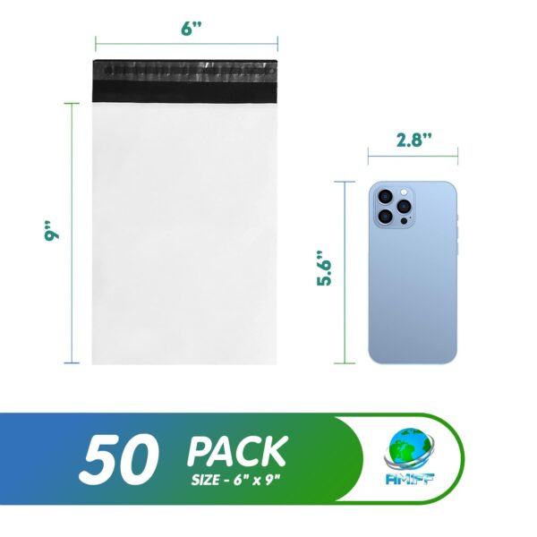 Amiff White Poly Mailers 6 x 9 Peel and Seal Poly Shipping Bags for Small Business Pack of 50 Waterproof Shipping Envelopes for Clothing 2 Mil TearProof Plastic Mailing Bags for Shipping - Image 2