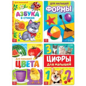 Set of 4 Mixed Educational Cardboard Russian Books   Learn to Read Russian Alphabet Flash Cards   Animal Azbuka Board Book На Русском Языке