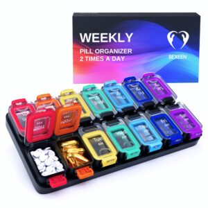 Pill Box 7 Day   Weekly Pill Organizer 2 Timeas A Day   Large Vitamin Holder XL Two Week Medicine Container Am Pm Medication Case XL Airtight Daily Med Container Twice A Day for Supplement