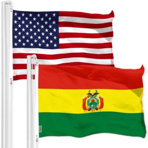 G128 Combo Pack: American USA Flag 3x5 Ft & Bolivia Flag 3x5 Ft, Both Printed 150D Polyester, Indoor/Outdoor, Brass Grommets