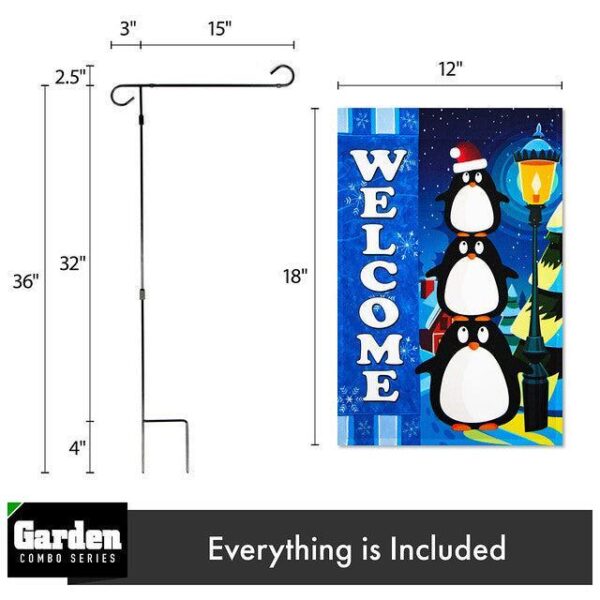 G128 Combo Pack: Garden Flag Stand Black 36x16 Inch & Garden Flag Welcome Three Penguins 12x18 Inch - Image 2