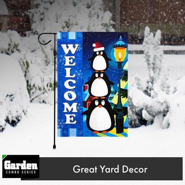 G128 Combo Pack: Garden Flag Stand Black 36x16 Inch & Garden Flag Welcome Three Penguins 12x18 Inch - Image 9
