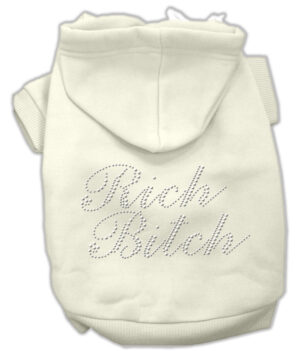 Rich Bitch Rhinestone Hoodies Cream Xs (8)