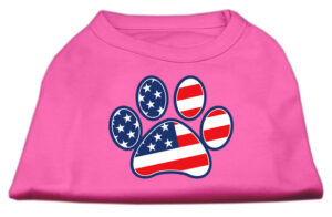 Patriotic Paw Screen Print Shirts Bright Pink Xs