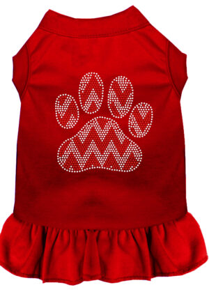 Candy Cane Chevron Paw Rhinestone Dog Dress Red Xl