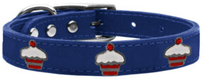Red Cupcake Widget Genuine Leather Dog Collar Blue 18