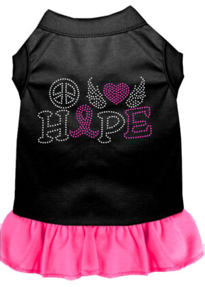 Peace Love Hope Breast Cancer Rhinestone Pet Dress Black With Bright Pink Xl