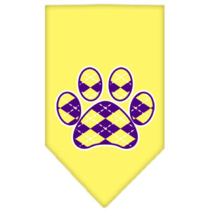 Argyle Paw Purple Screen Print Bandana Yellow Large