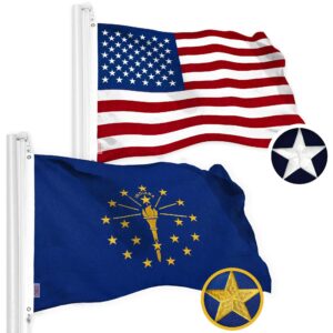 G128 Combo Pack: American USA Flag 2x3 Ft & Indiana Flag 2x3 Ft, Both Embroidered SPUN Polyester, Indoor/Outdoor, Brass Grommets