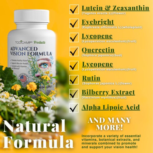 Macular Support Eye Health Vitamins & Vision Supplements Lutein 400mg Zeaxanthin 10mg Eyebright Herb Lycopene Supplement & Bilberry Supplement for Eyes Eye Vitamins for Seniors & Adults - Image 7
