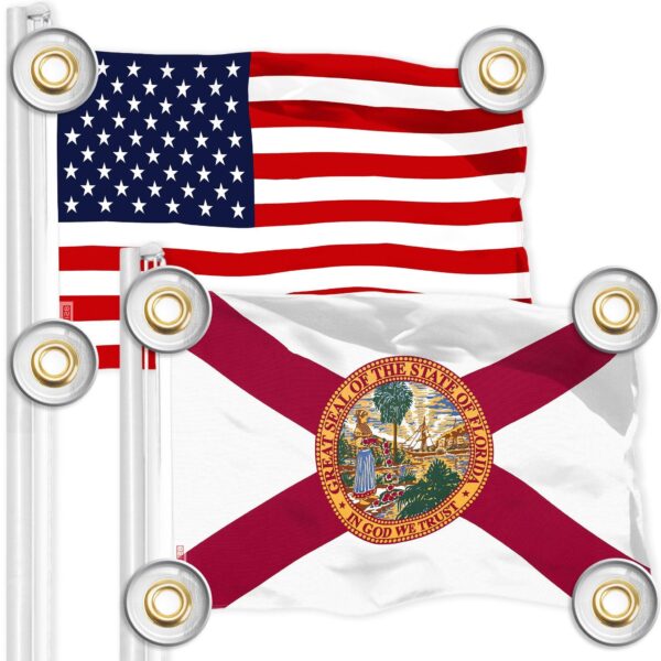 G128 Combo Pack: American USA Flag 3x5 Ft & Florida FL State Flag 3x5 Ft | Both LiteWeave Pro Series Printed 150D Polyester, 4 Corner Brass Grommets, Perfect For Balcony/Wall