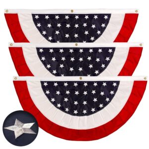 G128 - 3 Pack: USA Pleated Fan Flag 3x6FT Star Center Embroidered Polyester Stars and Stripes