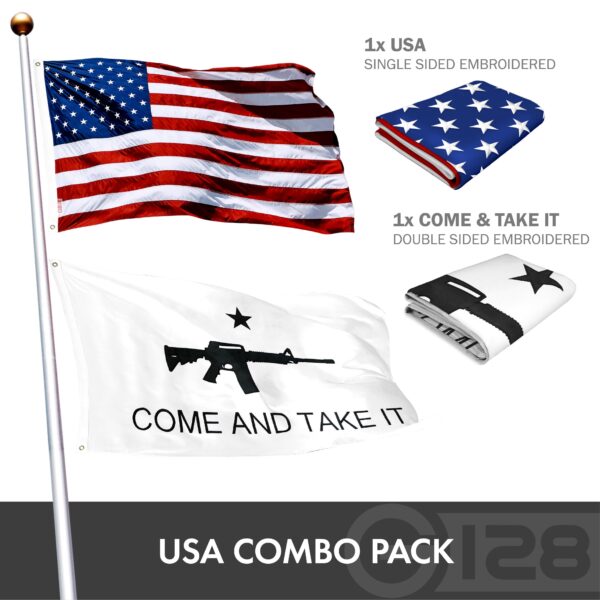 G128 Combo Pack: USA American Flag 3x5 Ft Embroidered Stars & Come and Take It (Rifle Design) Flag 3x5 Ft Embroidered Double Sided 3ply - Image 2