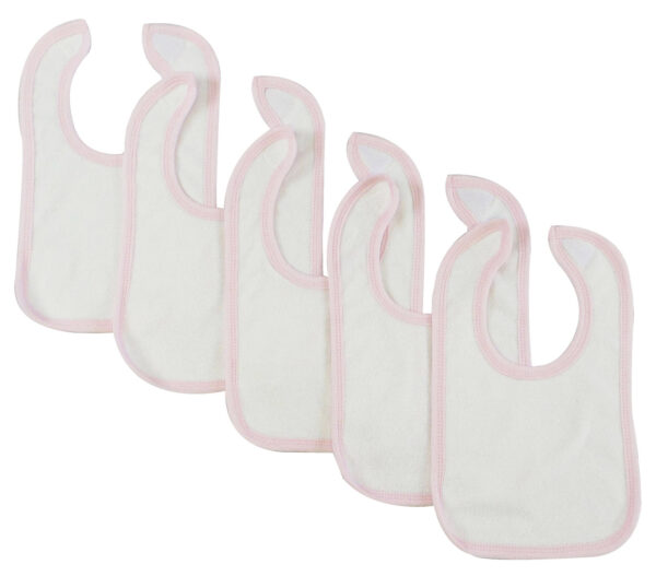 White Bib With Pink Trim (pack Of 5) 1024-w-p-5