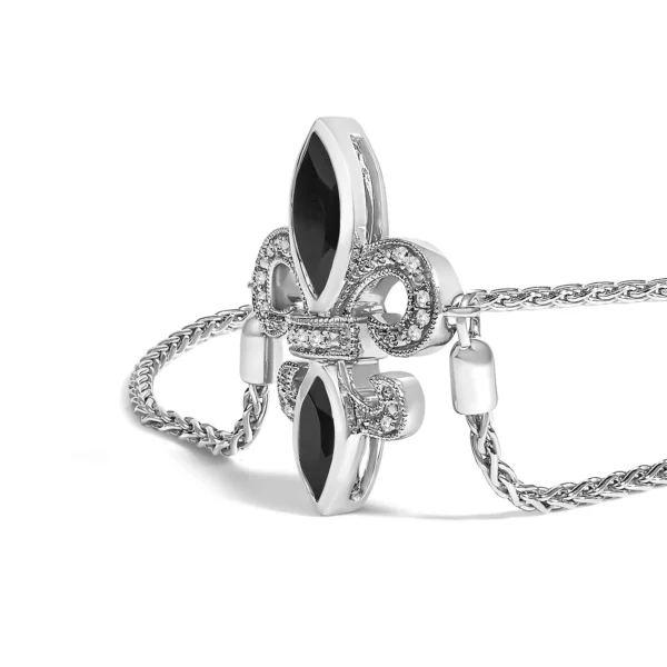 .925 Sterling Silver Marquise Black Onyx and Diamond Accent Lariat 4”-10” Fleur De Lis Adjustable Bolo Bracelet (I-J Color, I1-I2 Clarity) - Image 3