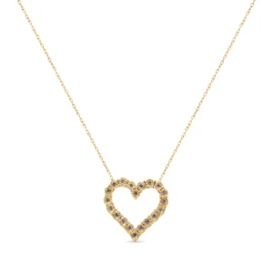 10K Yellow Gold Flashed .925 Sterling Silver 1/2 Cttw Champagne Diamond Miracle Plate Heart Pendant Necklace (K-L Color, I1-I2 Clarity) - 18"