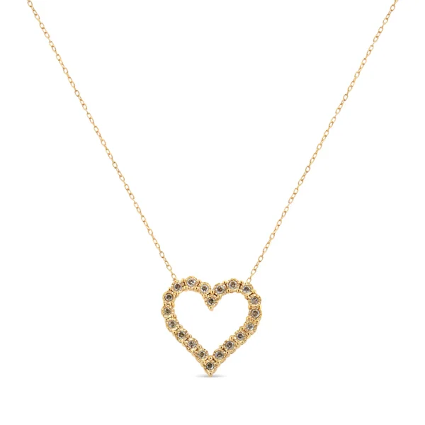 10K Yellow Gold Flashed .925 Sterling Silver 1/2 Cttw Champagne Diamond Miracle Plate Heart Pendant Necklace (K-L Color, I1-I2 Clarity) - 18"