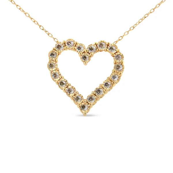 10K Yellow Gold Flashed .925 Sterling Silver 1/2 Cttw Champagne Diamond Miracle Plate Heart Pendant Necklace (K-L Color, I1-I2 Clarity) - 18" - Image 2